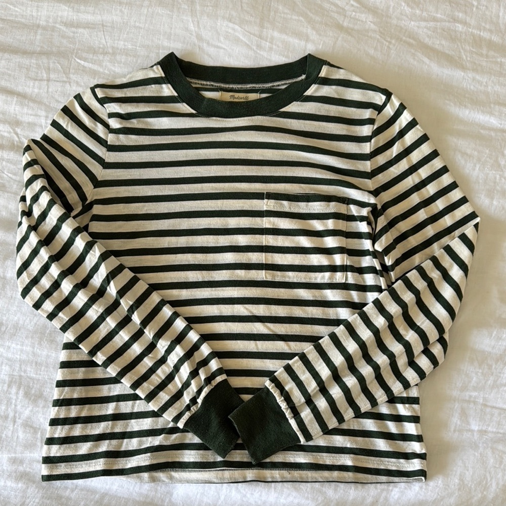 Madewell Green and White Striped T